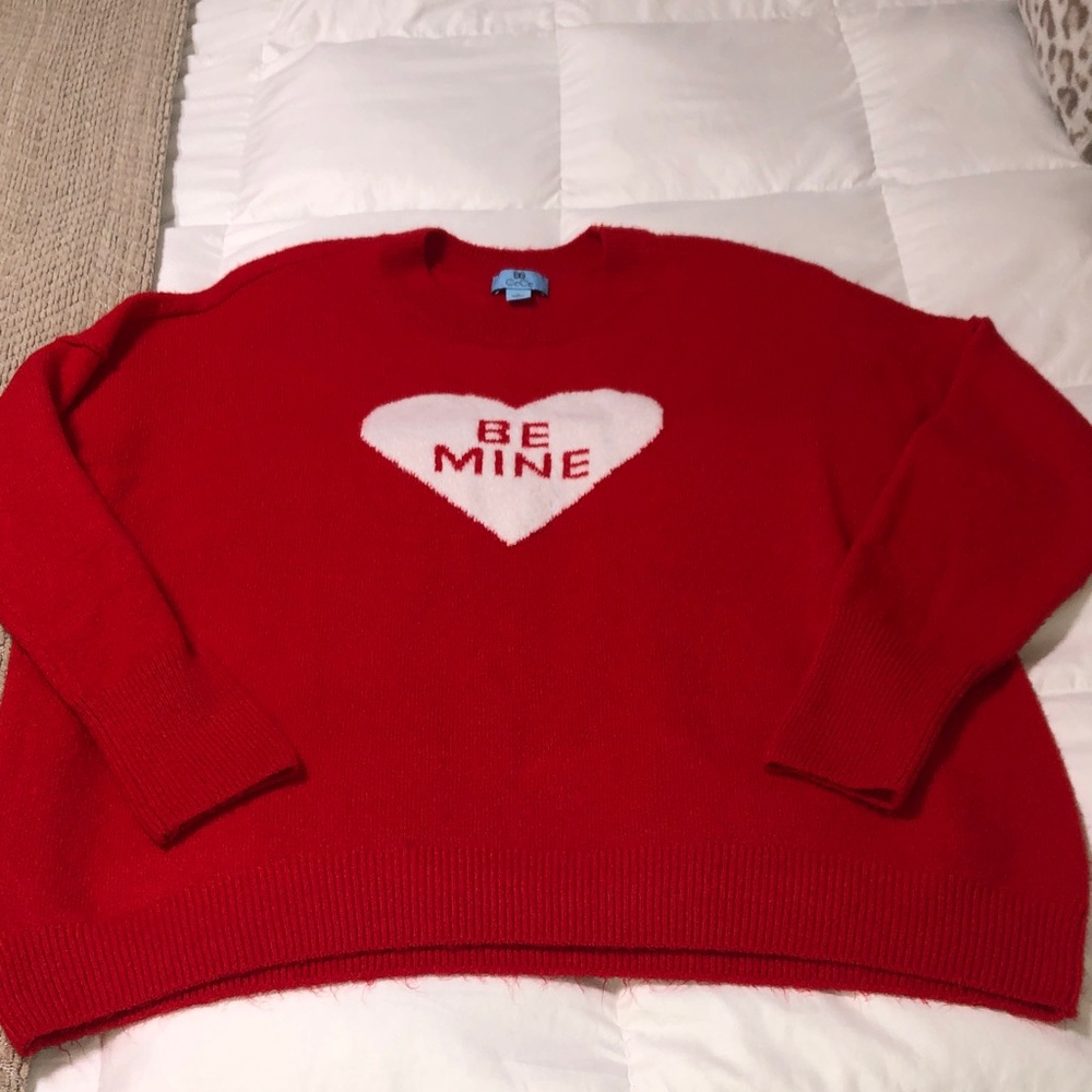 CeCe Red Crewneck Sweater with White Heart and 'BE MINE'